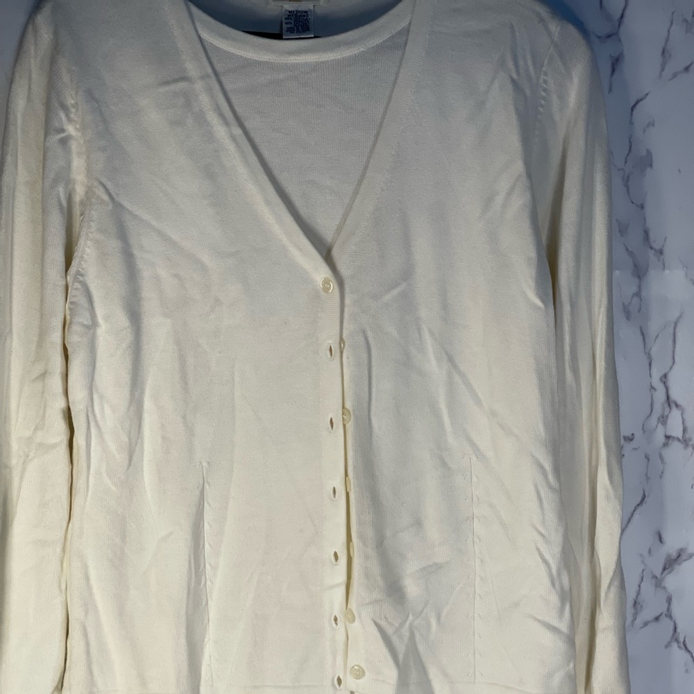 Vintage Yarn works Women’s Cream Cardigan With Lining Shirt Attached Size Medium